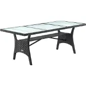 Casaria Table en résine tressée de jardin Takeo noire 190x90x74cm verre