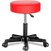 Casaria Tabouret à roulettes rouge 56cm rembourré et réglable