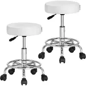 Casaria 2x Tabouret blanc à roulettes 56cm rembourré et réglable