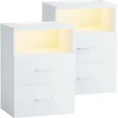 Casaria 2x Table de chevet Jamie Blanc avec éclairage