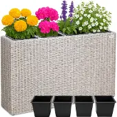Casaria Pot de fleur résine tressée crème 95x27x60 cm