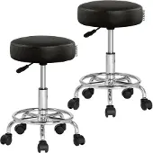 Casaria 2x Tabouret noir à roulettes 56cm rembourré et réglable