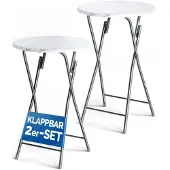 Casaria 2xTable haute 60x110cm blanche aspect marbre