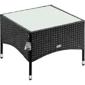 Casaria Table en résine tressée d'appoint de jardin noire 58x58x42cm
