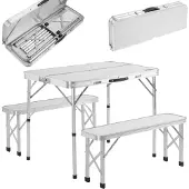 Casaria Table de camping XXL blanc 2 bancs pliable fonction valise
