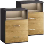 Casaria 2x Table de chevet Jamie gris/bois avec éclairage