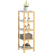 Casaria Étagère en bambou 140x33x34cm avec tablettes blanches