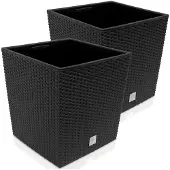 Deuba Bloempot Binnenbak Handgrepen Outdoor Rotan 64 Liter Antraciet 2 stuks