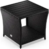 Casaria Table en résine tressée d'appoint noire 45x45x40cm WPC