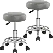 Casaria 2x Tabouret gris à roulettes 56cm rembourré et réglable
