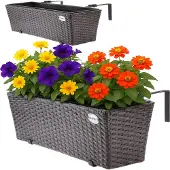 Casaria 2x Bac à fleurs 60x20x19 cm en polyrotin marron