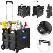 Kinzo Chariot de courses pliable - Noir - Caisse pliable - jusqu'à 25KG - sur roulettes