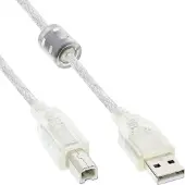 Intos 34555 Câble USB 2.0, A à B, transparent, avec noyau en ferrite, 5m