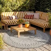 FRAAI Tapis d'extérieur rond | Summer Azteca Gris | Ø 160cm | Gris | Rond | Tapis d'extérieur