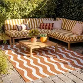FRAAI Tapis d'extérieur | Summer Waves Terracotta | 80x150cm | Terracotta | Rectangulaire | Tapis d'extérieur