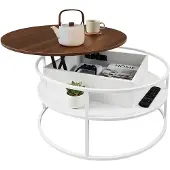 Relaxdays Table basse , réglable en hauteur, table d'appoint avec rangement, HD 46 x 80 cm, plateau relevable, MDF, fer, blanc/marron
