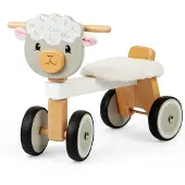 Bigjigs Porteur en bois - - Ride On Sheep - 4 roues - Siège doux - Bois certifié FSC