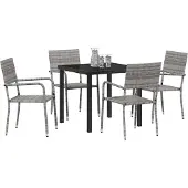 Syfax Salon de jardin avec coussins 5 pcs Gris Poly-Rotin