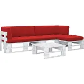 Syfax Salon de jardin palette 4 pcs et coussins Pin imprégné de blanc