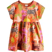 Next Robe beige clair / citron vert / orange / noir