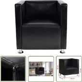 The Living Store Fauteuil cube Noir Similicuir