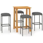 Syfax Ensemble de bar de jardin avec coussins 5 pcs Gris