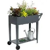 Relaxdays Parterre surélevé , avec tablette, 2 roues, pour jardin, balcon et terrasse, H x L x P : 80 x 85 x 50 cm, parterre sur table mobile, anthracite