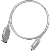 Silverstone SST-CPU05S-500 - Câble USB réversible, Câble type-C vers type-A extrêmement durable en nylon tressé, Chargement ultra rapide et synchronisation de données, 0.5 mètres, argent