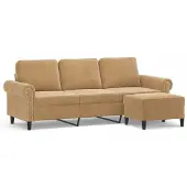 Syfax Canapé à 3 places avec repose-pieds Marron 180 cm Velours