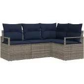 Syfax Ensemble de Canapés avec coussin 4 pcs Gris polyrotin