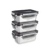 Lacor Set 3 Récipients Alimentaires Ecoinox Micro-Ondes 18/10 - 260 Ml