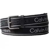 Calvin Klein Ceinture 'Rounded Buckle Logo Webbing' gris clair / noir
