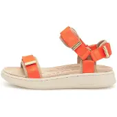 Woden Sandales 'Line Woven' beige / orange