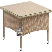 Casaria Table en résine tressée d'appoint de jardin crème 50x50x45cm