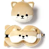 Relaxeazzz peluche chien Shiba Inu oreiller de voyage & masque de sommeil