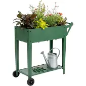 Relaxdays Potager surélevé , avec tablette, 2 roues, pour jardin, balcon et terrasse, H x L x P : 80 x 85 x 50 cm, potager sur table mobile, vert
