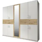 Wimex Armoire Taiga Armoire à portes battantes avec miroir Finition au choix Blanc / Chêne planché