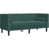 vidaXL Ensemble de 3 canapés Chesterfield avec traversins Vert foncé Velours
