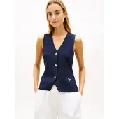 Tommy Hilfiger pour femme. WW0WW49707 Gilet tricoté premium marine (S), Casuel, Coton