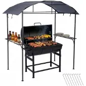 Relaxdays Pavillon barbecue , H x l x P : 230 x 210 x 116 cm, avec étagères latérales, métal, polyester, abri barbecue de jardin, anthracite