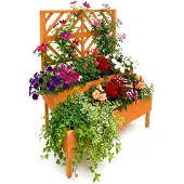 Relaxdays Jardinière avec treillis , H x l x P : 135 x 109 x 62 cm, en bois, avec 2 bacs à fleurs et un brise-vue, jardinière surélevée, orange