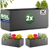 Casaria Pot de fleurs Ethica Lot de 2 Plastique Anthracite 80x36x36cm