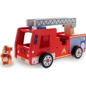 Trefl Jouet pompier en bois Camion de pompier Bobaski et Ours en peluche 61700