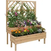 Relaxdays Jardinière avec treillis , H x l x P : 135 x 109 x 62 cm, en bois, avec 2 bacs à fleurs et un brise-vue, jardinière surélevée, couleur naturelle