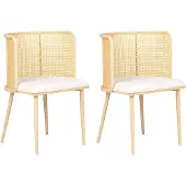 Beliani Lot de 2 chaises de salle à manger, structure métallique aspect bois clair, assise rembourrée beige avec tressage viennois, style rétro