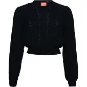 Superdry pour femme. W6011796A Blouse marine avec smocks et bordure en dentelle (L), Casuel, Coton, Manche longue