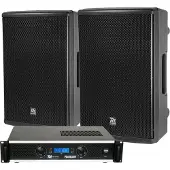 Power Dynamics Komplettes Soundsystem mit PD415P-Lautsprechern und PDA-B1000-Verstärker (Actif, 2x 350 W), Haut-parleur PA, Noir