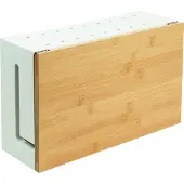 Relaxdays Boîte à câbles , rangement et aération des câbles, H x l x P 11 x 32 x 22 cm, dissimulation des câbles, boîtier de prises, bambou, blanc