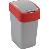 Curver Poubelle FLIP BIN 25 L, gris-argent/rouge, pour déchets