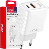 Amio Chargeur GaN 38W avec Quick Charge & Power Delivery, USB-A + USB-C, -04287